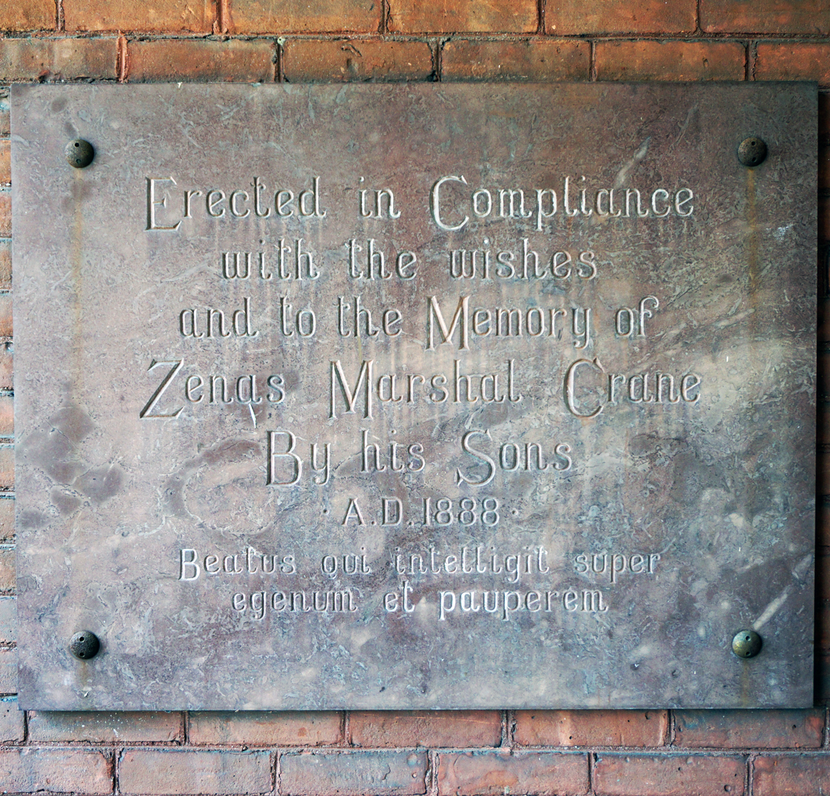 Zenus Crane plaque